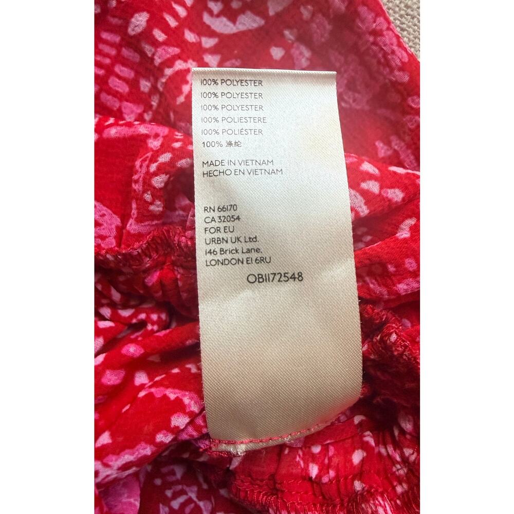 Free People Red White Faux Wrap Deep V Long Sleeve Asymmetrical Hem Tunic Size S - Picture 7 of 7